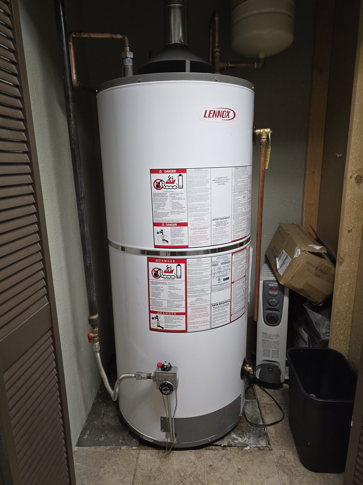 Newly installed gas water heater